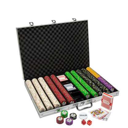 Desert Heat Poker Chips Set - 1000 Heavyweight (13.5-Gram) Clay Composite Chips, Playing Cards, Dice, Dealer Button, & Aluminum Case - Professional Casino Supplies, Kits, Holders, & Storage Container