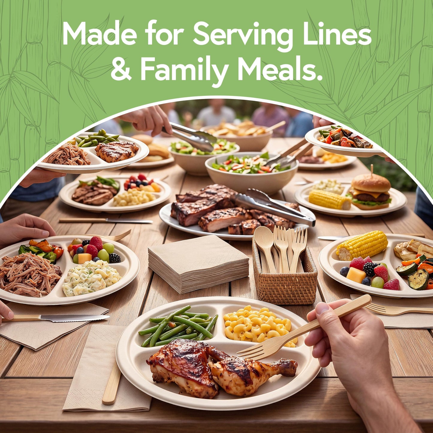 Jenvita Bamboo Paper Disposable Plates with Compartment (500-Pack, 9-inch) - Sturdy & Microwave Safe | Disposable Sectioned Plates | PFAS Free, Biodegradable | FSC Certified Alternative to Plastic