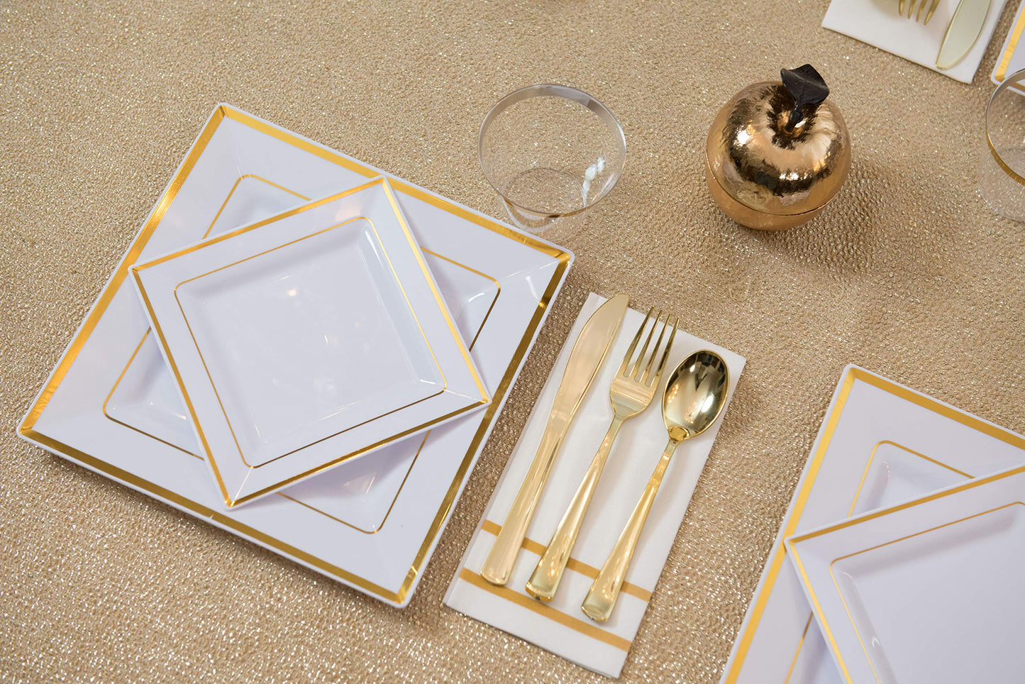 Disposable Hand Towels for Bathroom, Gold Design 200 Disposable Linen-Feel Guest Towels – Formal Dinner, Wedding Napkins for Tables, and Restrooms - 8.5x4-Inches Folded 12x16.5-inches unfolded,