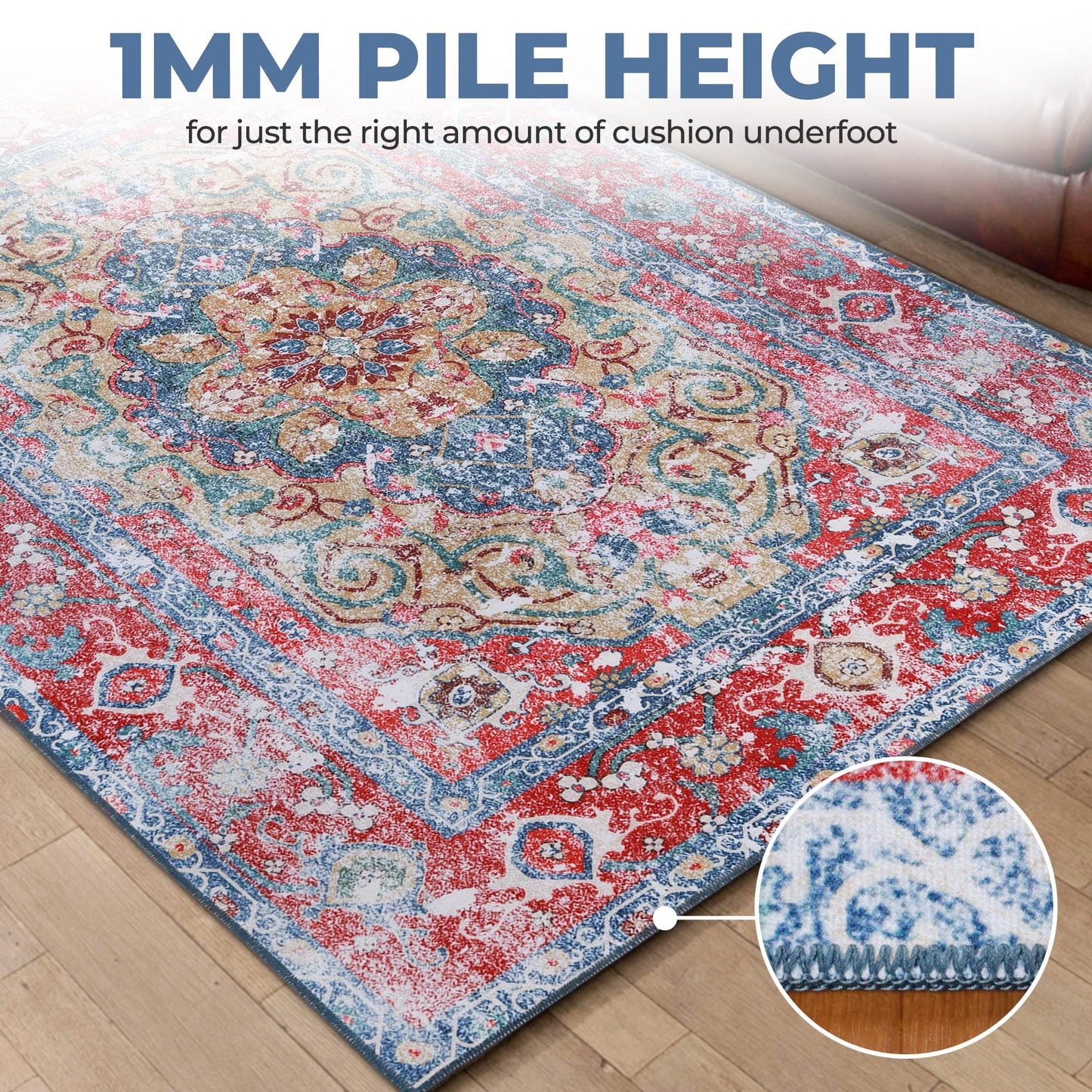 Superior Medallion Washable Rug, Non-Skid Backing, Pet & Kid Friendly, Easy Care, Non-Slip Rugs for Dining, Living Room, Kitchen, Bedroom, Low Pile Area Rug, Tanager Collection, 10' x 14', Red