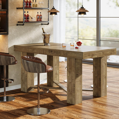 Tribesigns 55" Wooden Bar Table, Farmhouse Rectangular Counter Height Table, Modern Home Bar Furniture for Kitchen, Dining Room, Living Room, Pub, Bistro, Basement, Natural Wood