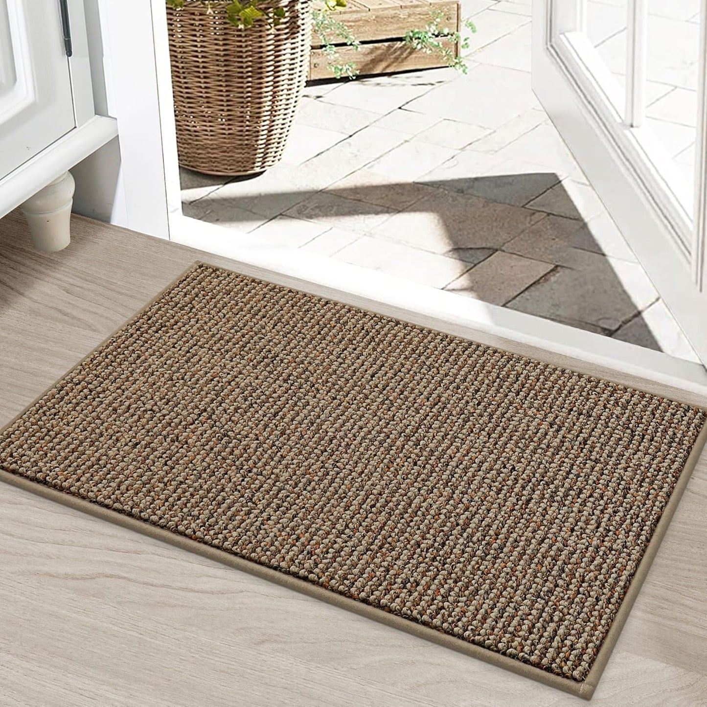 BEQHAUSE Dirt Trapper Door Mat - Non-Slip, Washable Entrance Mat | 20" x 32", Beige, Dirt Resistant & Absorbent