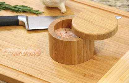 Round Bamboo Salt Box, Eco-Friendly, 100% Organic Bamboo, Professional-Grade Storage Container