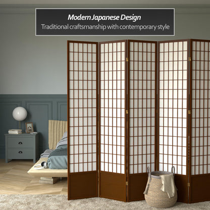 Oriental Furniture 7 ft. Tall Window Pane Shoji Screen - Walnut - 5 Panels