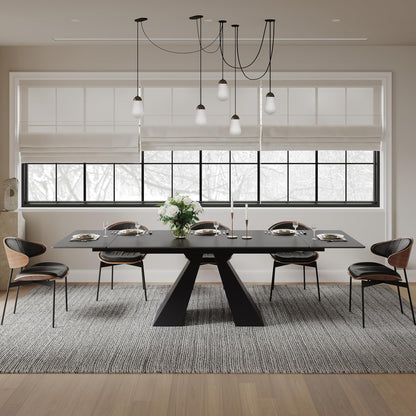 FHKJ Modern Expandable Dining Table- 63" to 94.5" Extendable Dining Room Table, Gray Sintered Stone Top with Black Metal Base - Seats 6-12, Easy Assembly (Table Only)