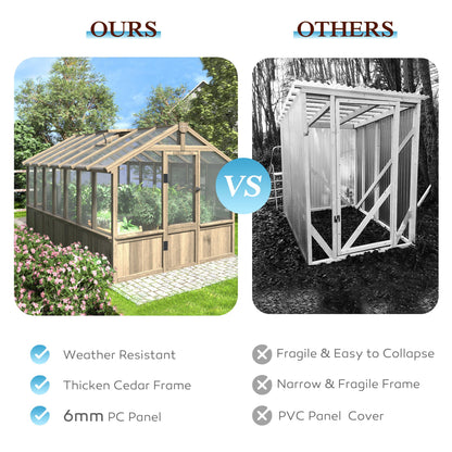 Yardenaler 8x14 FT Outdoor Greenhouse Kit, Wooden Greenhouses for Outdoors Walk-in Green House with 6MM Thick Polycarbonate Panel & Adjustable Roof Vents, Backyard Garden, Light Mocha Brown