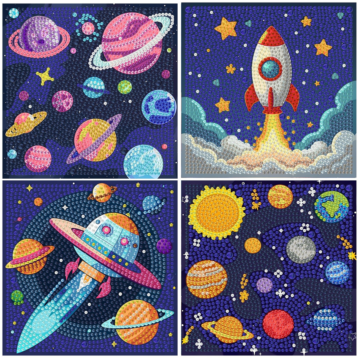 bleihum 4 Pack Diamond Art Painting Kits for Kids, Space Small Diamond Art for Kids Ages 8-12, Cute Gem Art Kits for Kid Gift Home Wall Decor 6X6 inch