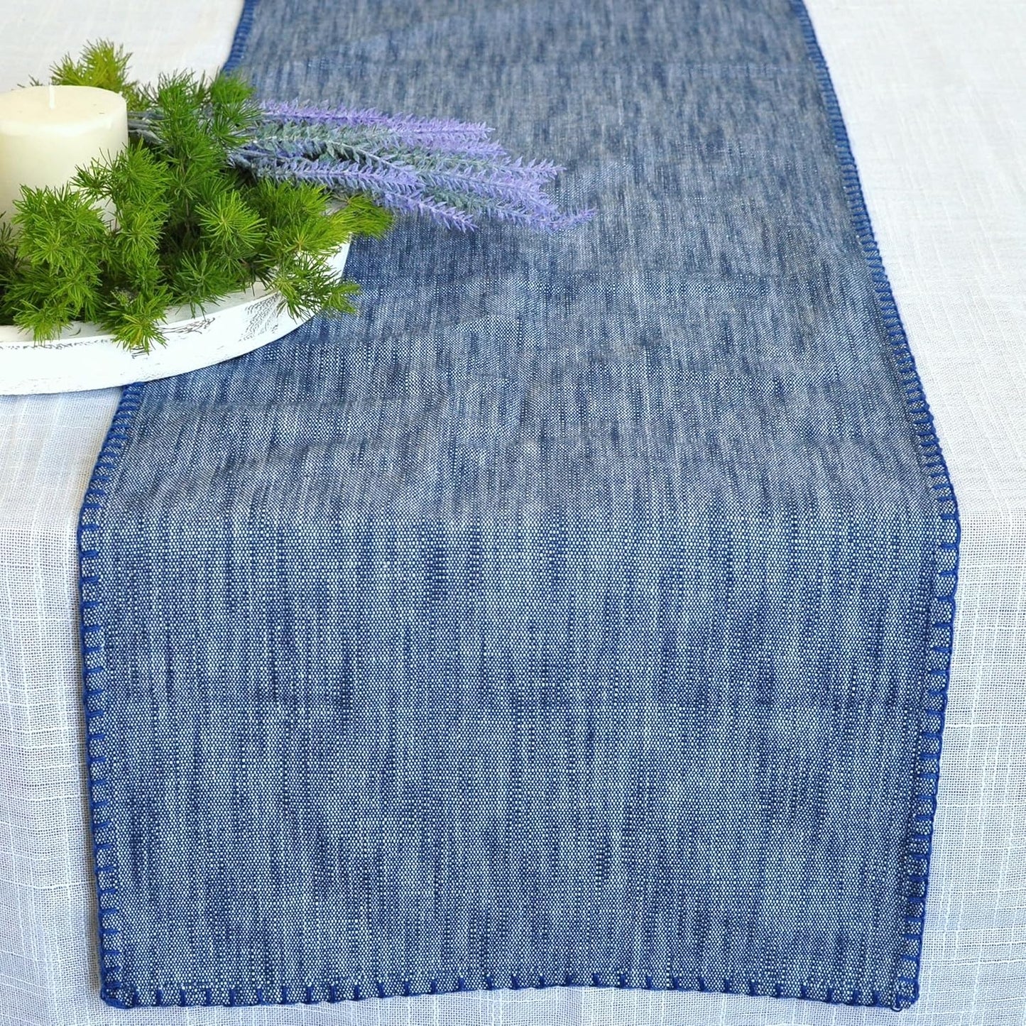 14"x48" Coffee Table Runner Modern Kitchen Cotton Table Cloth Strip with Decorative Stitched Edge Dresser Scarf Dining