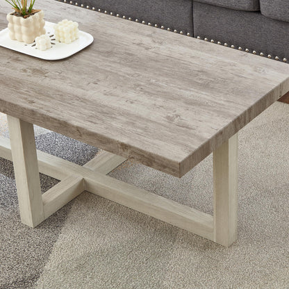 Roundhill Furniture Luno 3-Piece Coffee Table Set, Coffee Table and Two End Tables, Weathered Gray and Beige