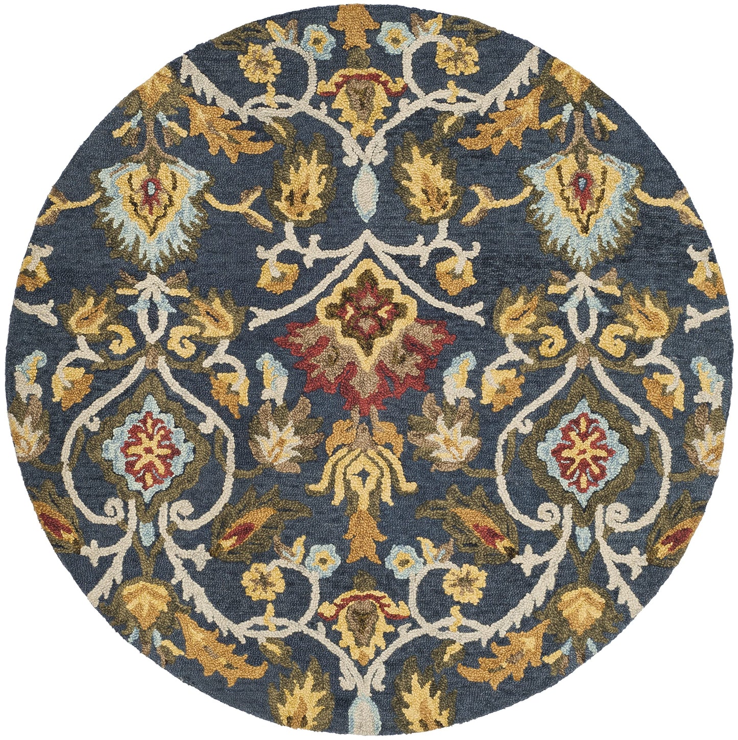 SAFAVIEH Blossom Collection 10' Round Navy/Multi BLM402A Handmade Premium Wool Entryway Foyer Living Room Bedroom Kitchen Area Rug