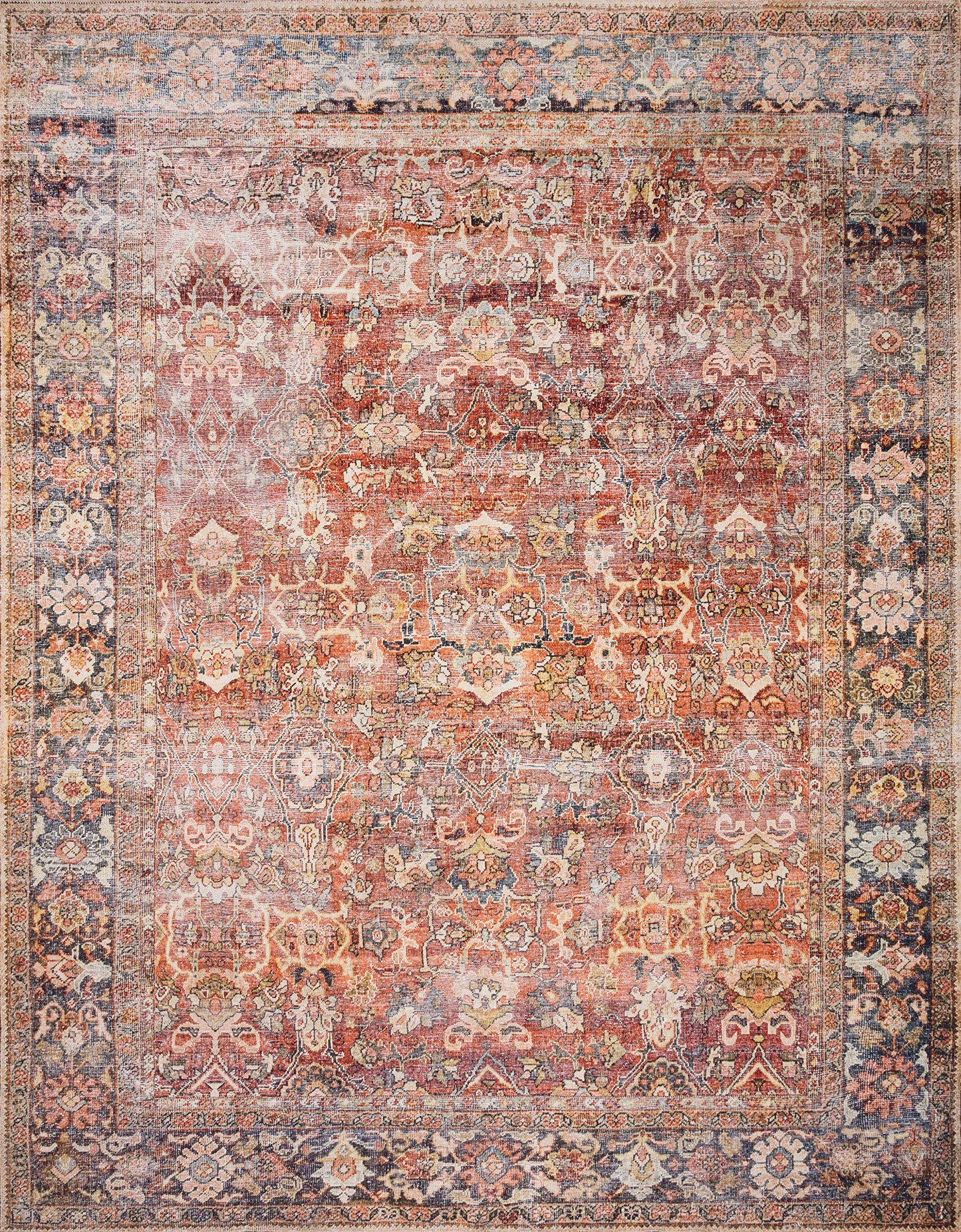 Loloi Layla Collection LAY-02 Spice/Marine 9'-0" x 12'-0" .13" Thick Area Rug, Soft, Durable, Vintage Inspired, Distressed, Low Pile, Non-Shedding, Easy Clean, Printed, Living Room Rug