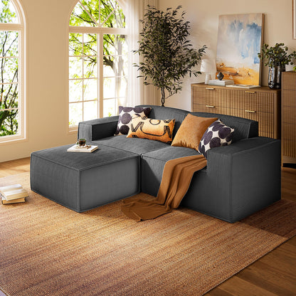 Marsail Modular Sectional Sofa, 80" L-Shaped Modular Sectional Couch with Deep Seat, Freely Combinable Sectional Cloud Sofa for Living Room, No Assembly, Plush Corduroy Fabric, Grey
