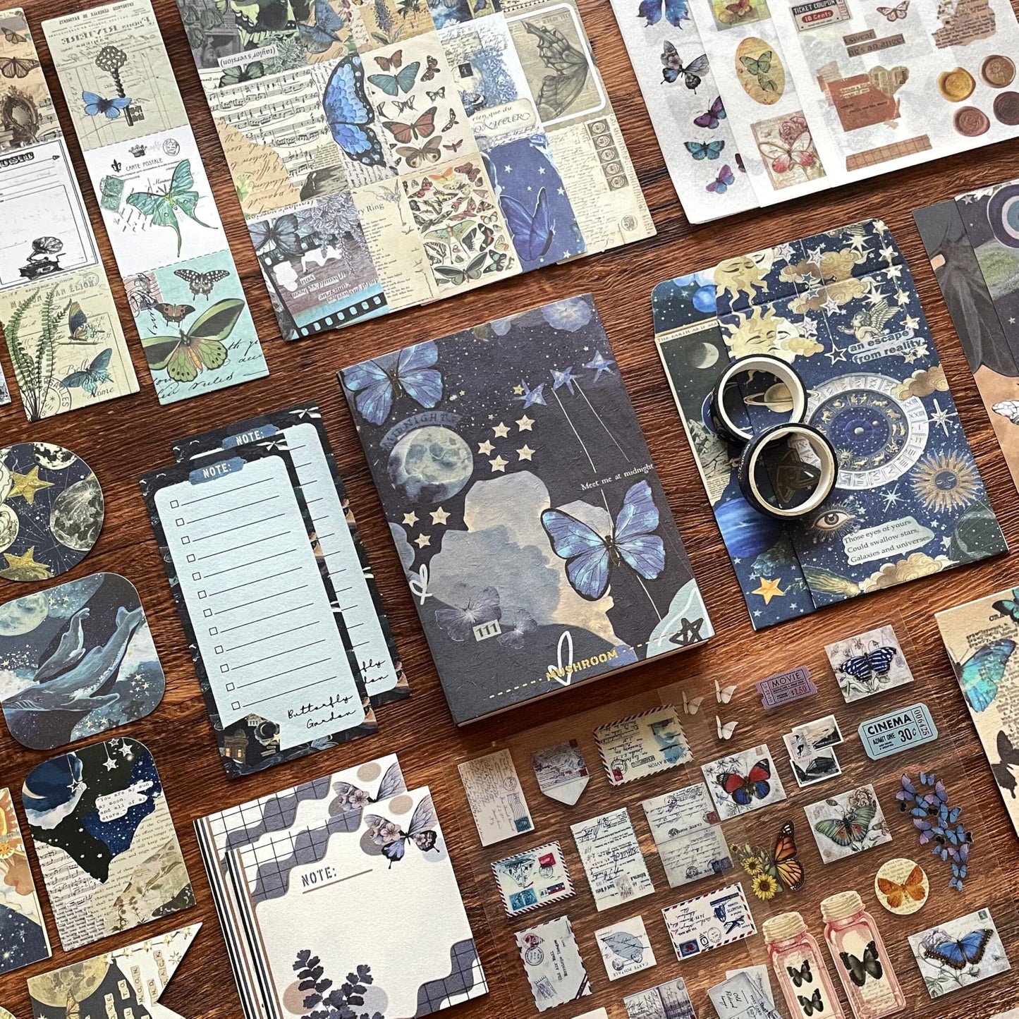 BoomTeck Vintage Aesthetic Scrapbooking Supplies, Bullet Junk Journal Kits with Scrapbook Paper, Washi Stickers, A6 Grid Notebook - DIY Craft Journaling Gift for Teen Girl Adult (Butterfly Garden)