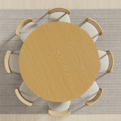 Casaphoria 60" Round Dining Table, Modern Wood Kitchen Table with Cylindrical Wide Bar Protruding Base for Living Room & Dining Room, Easy Assembly Farmhouse Furniture for 4-6, Oak