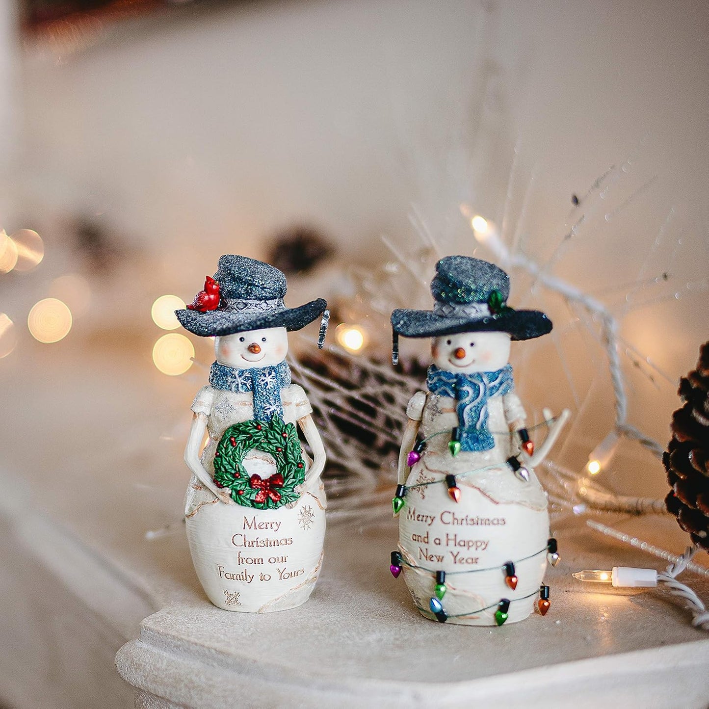 Pavilion Gift Company Snowman Figurine - 6 Inch Collectible BirchHearts, Merry Christmas and A Happy New Year