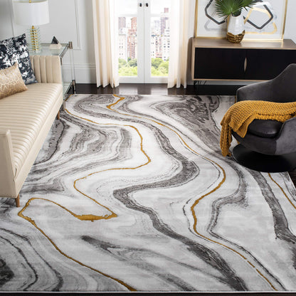 SAFAVIEH Craft Collection Area Rug - 10' Square, Grey & Gold, Modern Abstract Design, Non-Shedding & Easy Care, Ideal for High Traffic Areas in Living Room, Bedroom (CFT819F)