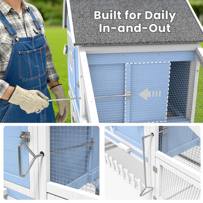 Weatherproof Wooden Chicken Coop – Indoor & Outdoor Walk-in Hen House with Run, Nesting Box, and Pull-Out Tray – Portable Backyard Poultry Cage for Easy Cleaning and Predator Protection