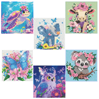 ADEFCSD 6-piece Set 5D Adult Diamond Painting Set, Suitable for Children Beginners, Cute Animal DIY Diamond Painting Mosaic Gemstone Art, Home wall Decoration, Children's Gift, 6x6 inches