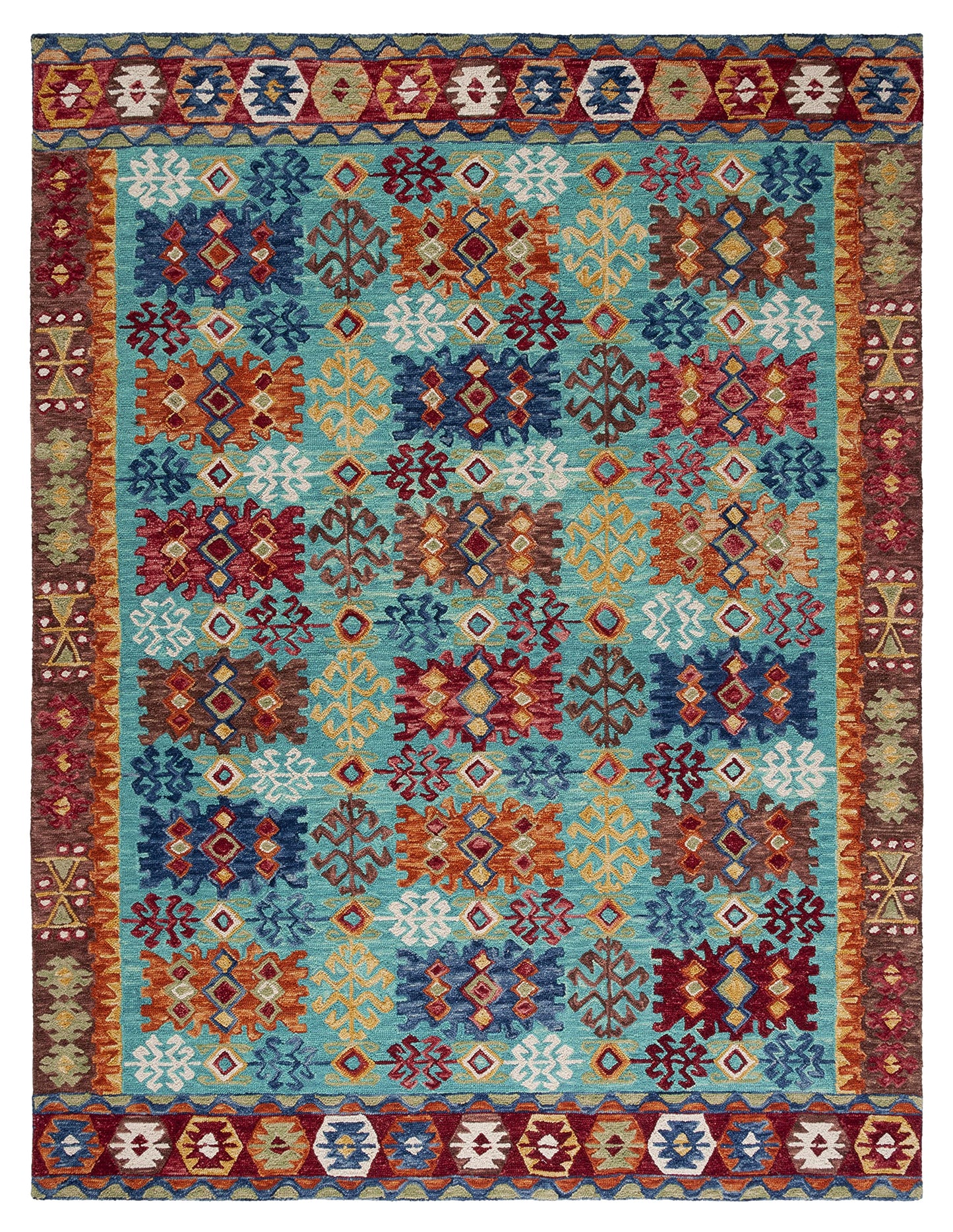 SAFAVIEH Area Rug 8x10 - Aspen Collection - Large - Blue & Red, Handmade Wool, Boho Design, Ideal for Living Room, Bedroom, Office, Dining Space (APN503A)