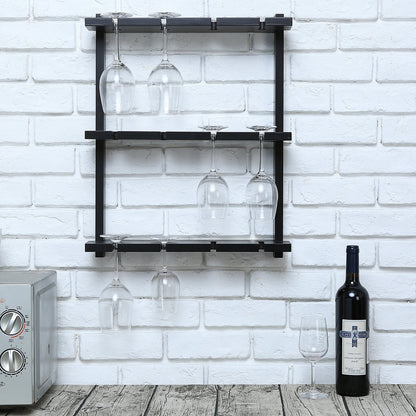 MyGift Wine Glass Rack - Wall-Mounted Black Wood Stemware, 12 Glassware Holder Rack, Wine Glasses Storage Hanger for Bar Kitchen