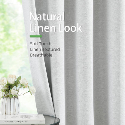 Windows,Grommet 2 52" 54" Jubilantex Light Grey Linen Full Blackout Curtains for Bedroom Burlap Style Light Blocking