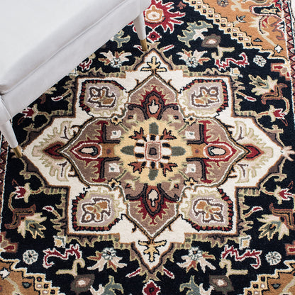 SAFAVIEH Heritage Collection Area Rug - 8' Square, Navy & Brown, Handmade Wool, Traditional Oriental Medallion Design, Ideal for Living Room, Bedroom, Dining Space (HG625T)