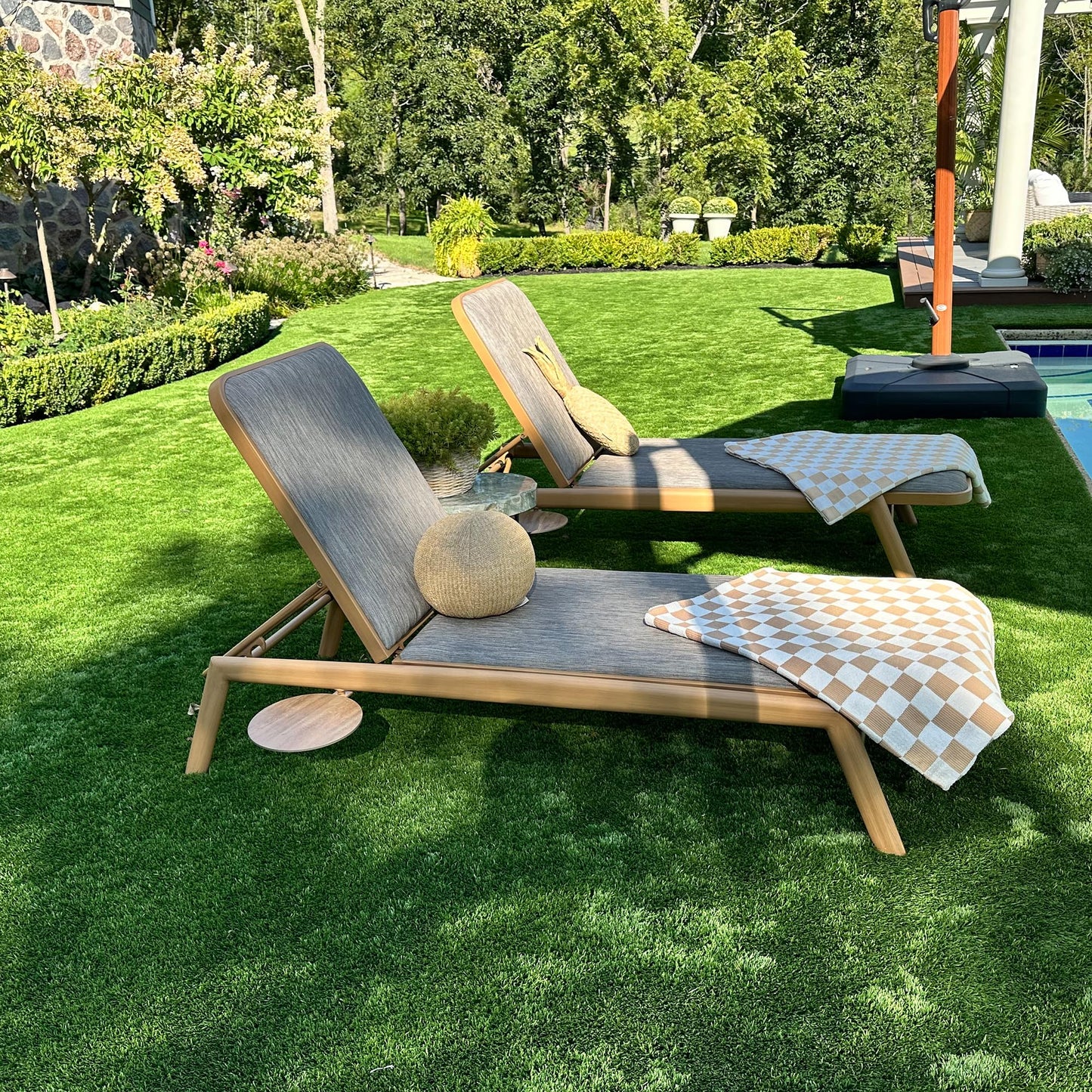 PURPLE LEAF Chaise Lounge Outdoor Chairs with Cushion Aluminum Pool Side Sun Lounges Adjustable Reclining Patio Set Pack of 2 Teak