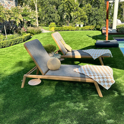 PURPLE LEAF Chaise Lounge Outdoor Chairs with Cushion Aluminum Pool Side Sun Lounges Adjustable Reclining Patio Set Pack of 2 Teak