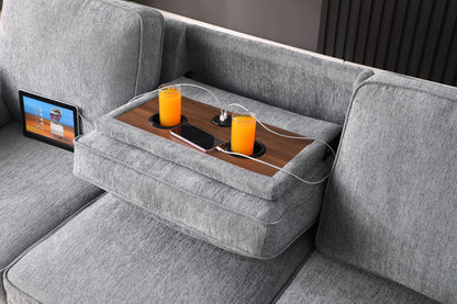 ERYE L-Shaped Pull Out Sleeper Couch Bed, Modern Chenille Upholstered Button Tufted Corner Couch Reversible Sectional Sleeper Sofa Bed W/Storage Chaise, Cup Holders