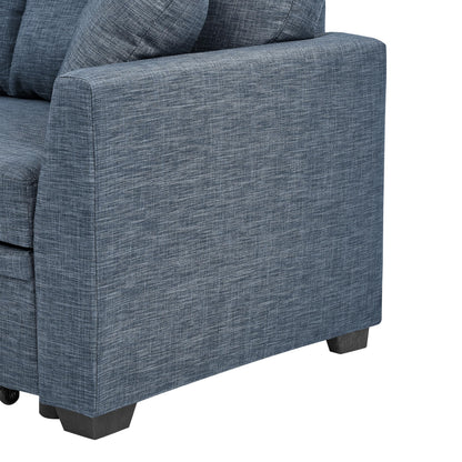 Ball & Cast 85" Convertible Sleeper Sofa Bed,Small Corner Sofa Sectional Couches for Living Room,Upholstered L Shaped Pull Out Couch Bed with Reversible Storage Chaise,Blue