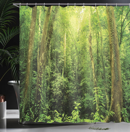 Ambesonne Shower Curtain Set, Rainforest Decorations, 69W X 70L inches, Green, Bathroom Accessories