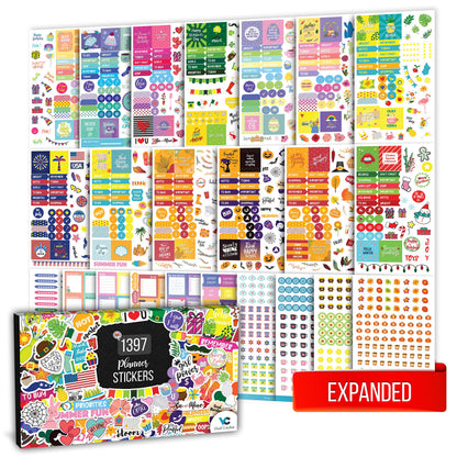 Vladi Creative Expanded Aesthetic Planner Stickers – Contains 1397 Pcs, 23 Sheets with Numbered Dates, Seasonal, Scrapbook, Calendar & Journal for Monthly Planning, Organization, and Creative Fun