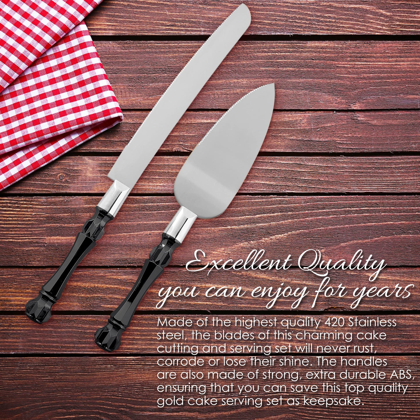 Homi styles Black Cake Knife and Server Set, Cake Cutter and Pie Spatula, Cake Server and Knife Set of 2 with Non-Slip Swirl Grip, Matte Black Cake Cutting Set for Wedding Cake, Birthdays, and Parties