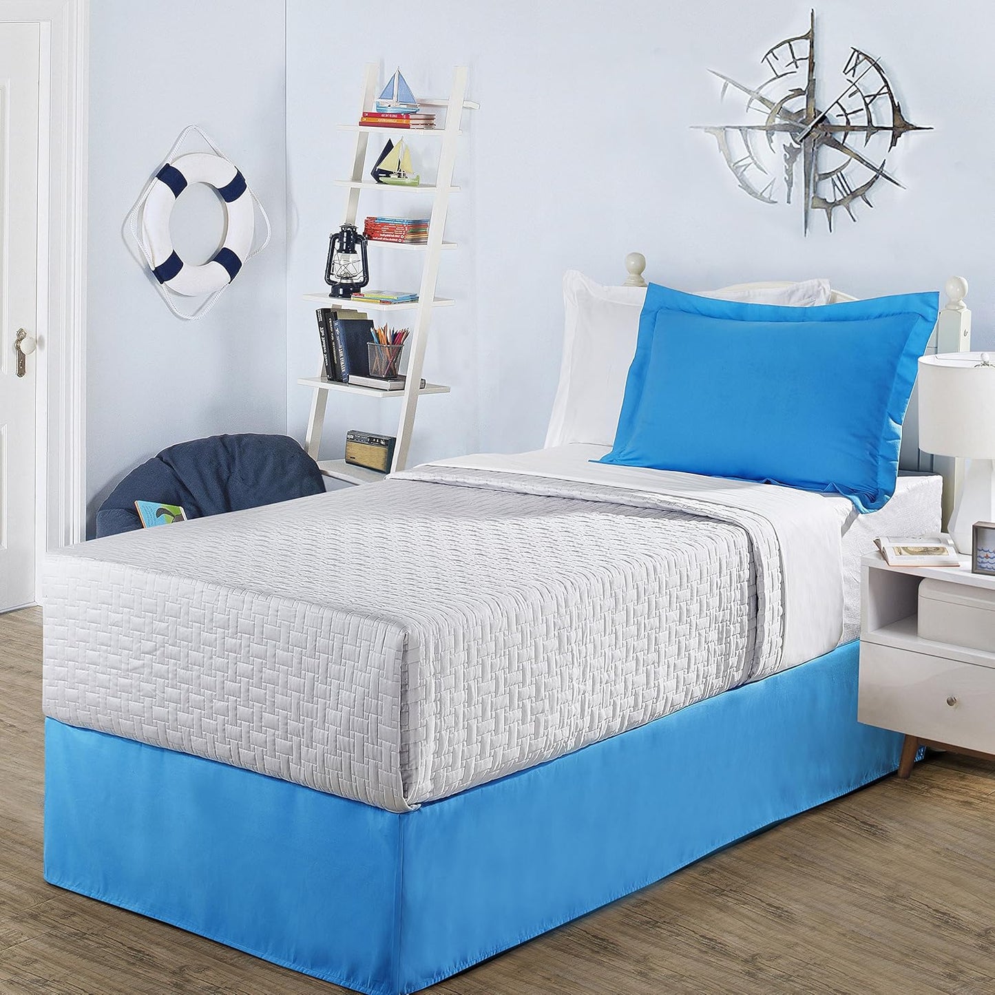 FRESH IDEAS Kids Twin Bed Skirt - Lux Hotel Tailored Microfiber Bedskirt, Classic 14" Drop Length, Blue