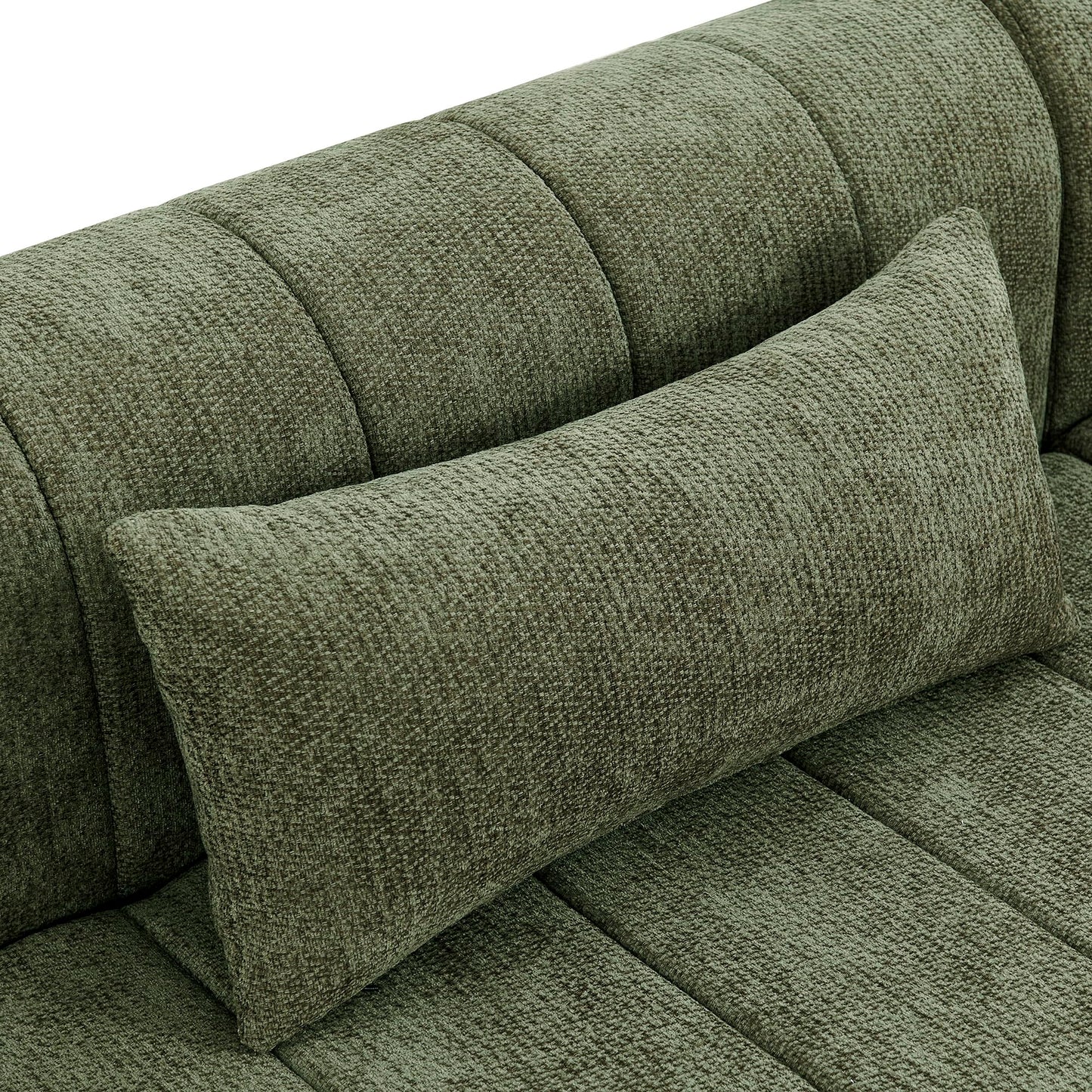 Christopher Knight Home Flarin 145.5" Convertible Sectional Sofa Couch, L-Shape Home Sofa Living Room, 4 Seat Sectional Sleeper Sofa, Fabric Upholstered Comfy Cloud Couch, No Assembly, Olive Green