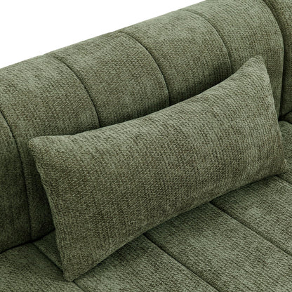 Christopher Knight Home Flarin 145.5" Convertible Sectional Sofa Couch, L-Shape Home Sofa Living Room, 4 Seat Sectional Sleeper Sofa, Fabric Upholstered Comfy Cloud Couch, No Assembly, Olive Green