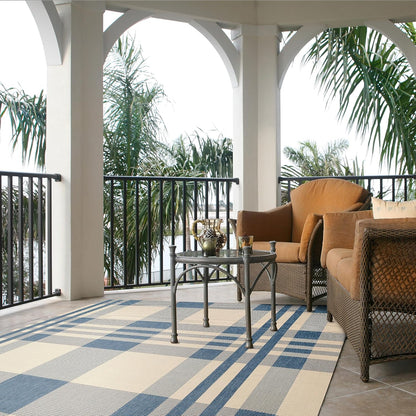 SAFAVIEH Courtyard Collection Accent Rug, 2' x 3'7", Beige & Blue, Indoor/Outdoor, Washable, High Traffic Areas