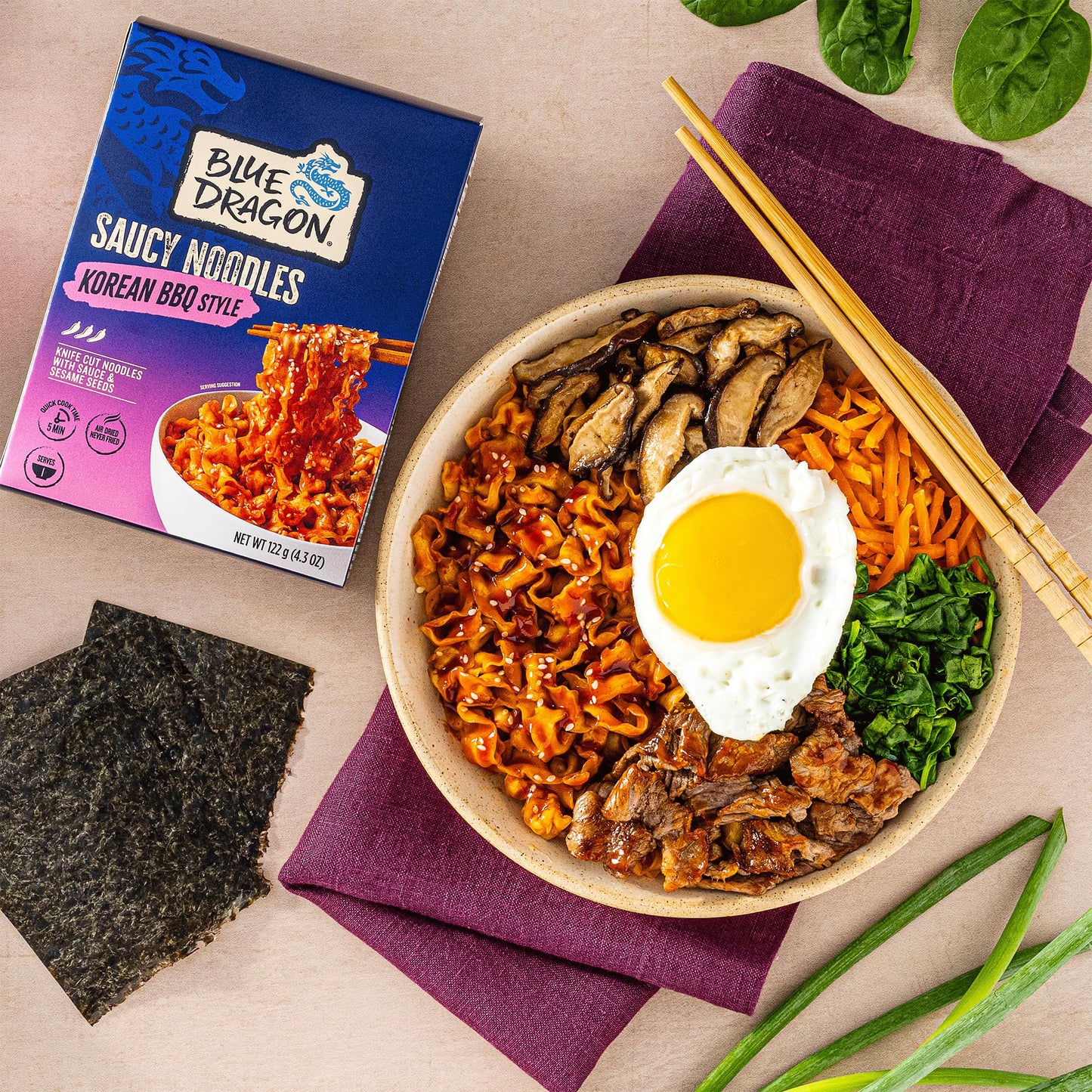 Blue Dragon Korean BBQ Saucy Noodles - 4.2oz (Pack of 3) - Knife Cut Thick Noodles w/Korean BBQ Sauce & Sesame Seed Garnish - Quick & Easy Meal with Bold Asian Flavors - Vegetarian Friendly
