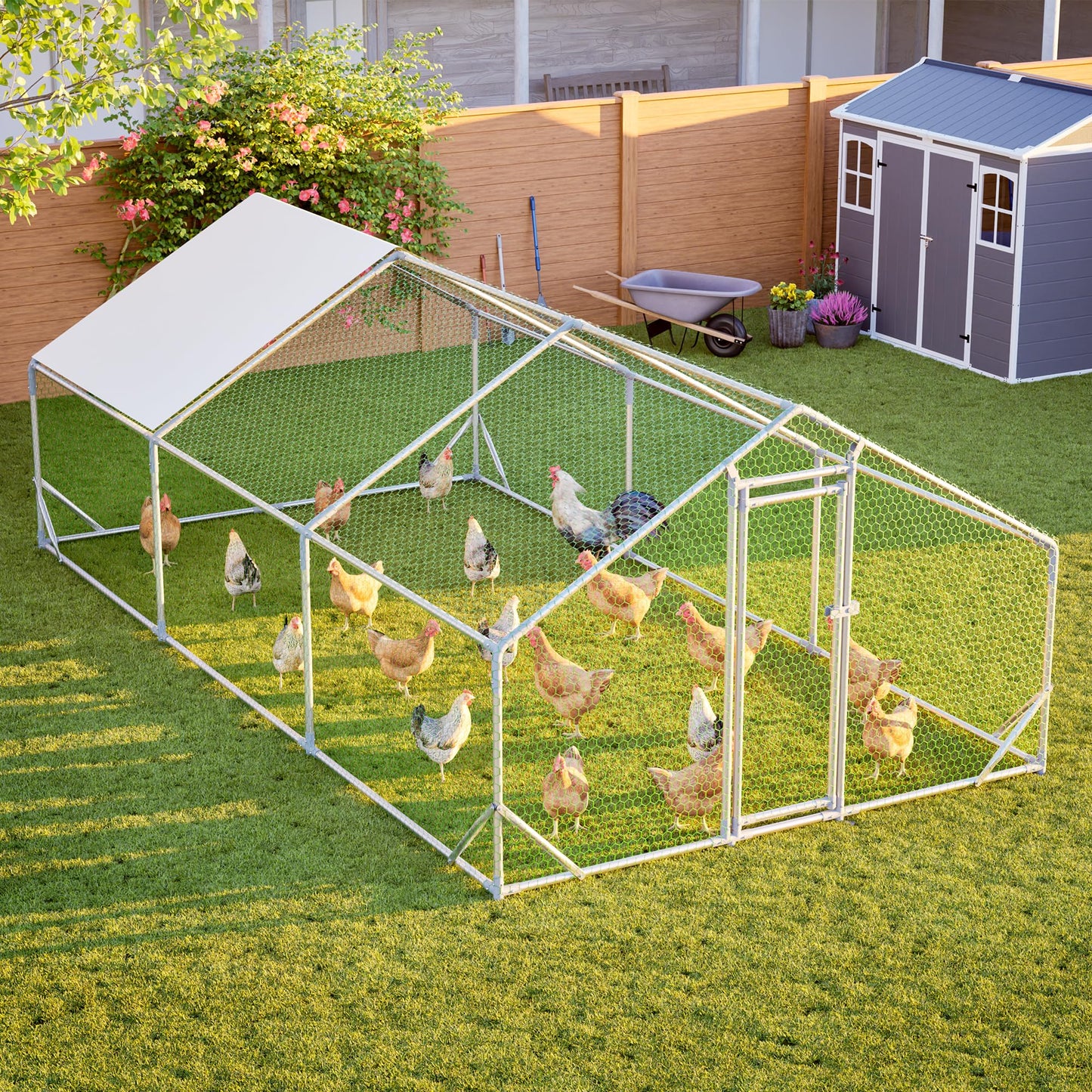 YOPTO Chicken Coop,10x20x6.56ft Large Metal Chicken Coop with Run,Walk in Chicken Run W/Removable Waterproof & Anti-Ultraviolet Cover,Chicken Pen W/Security Lock,Hen House Enclosure for Farm,Yard