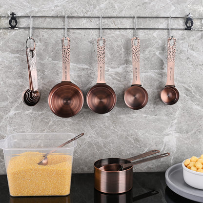 Smithcraft Measuring Cups and Spoons Set 14, Copper Measuring Cups and Spoons Set for Dry & Liquid, Metric & US Stainless Steel 6 Measure Cups and 7 Spoons Set w/Leveler for Kitchen & Baking