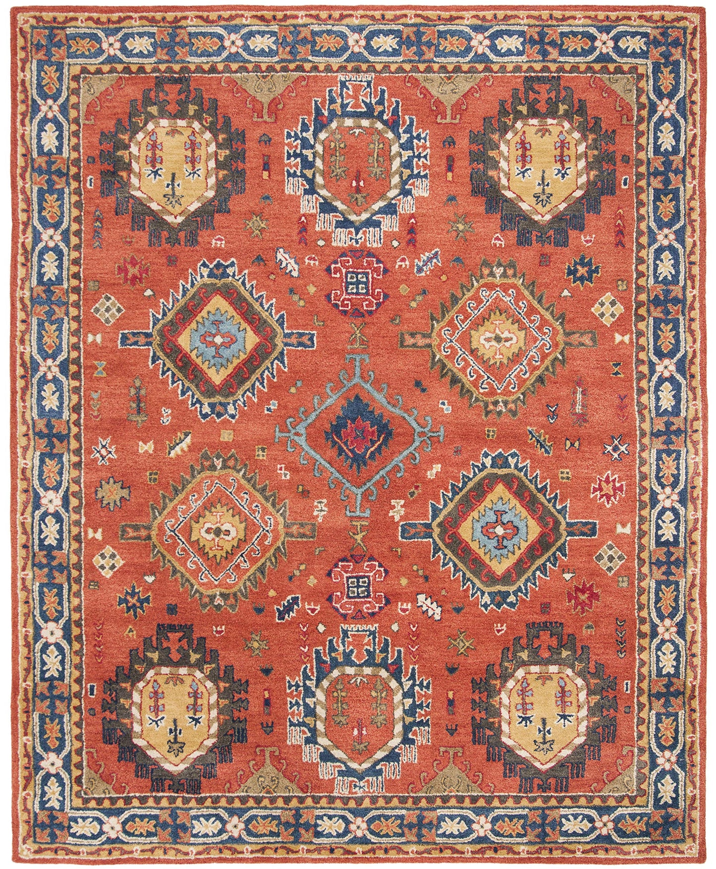 SAFAVIEH Heritage Collection 8' x 10' Rust / Navy HG427P Handmade Traditional Oriental Premium Wool Area Rug