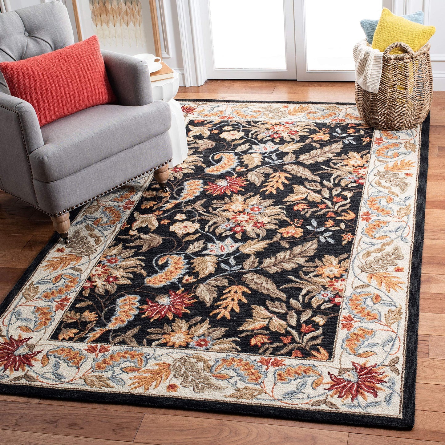SAFAVIEH Chelsea Collection Area Rug - 8' Square, Black, Hand-Hooked French Country Wool, Ideal for High Traffic Areas in Living Room, Bedroom (HK141B)