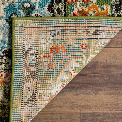 SAFAVIEH Monaco Collection Area Rug - 9' x 12', Forest Green & Light Blue, Non-Shedding & Easy to Clean, Distressed Medallion Design, Ideal for Living Room, Bedroom, Dining Space (MNC243F)