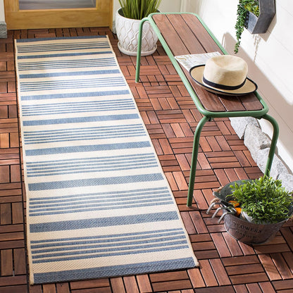 SAFAVIEH Courtyard Collection Accent Rug 2' x 3'7', Navy & Beige, Indoor/Outdoor, Washable, Non-Shedding