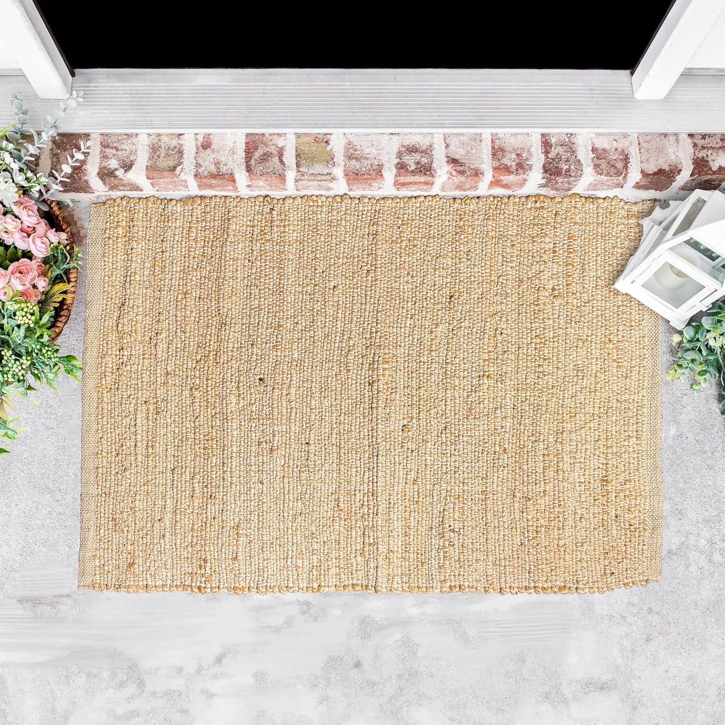 Chardin Home Jute Rugs Collection - 2x3 Feet Jute Braids Rug, Boho Rustic Natural Jute/Ivory Hand Woven Throw Rug for