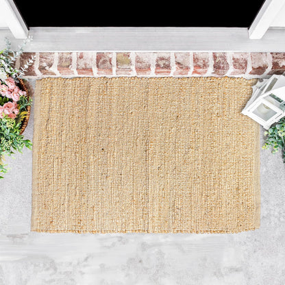 Chardin Home Jute Rugs Collection - 2x3 Feet Jute Braids Rug, Boho Rustic Natural Jute/Ivory Hand Woven Throw Rug for