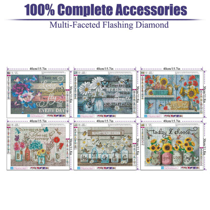 tigdtiu 6 Pack Inspirational Diamond Painting Kits for Adults-5D Diamond Art Kits for Adults Beginner, DIY Flower Full Drill Diamond Dots with Diamonds Picture Gem Art Crafts for Adult Decor 16x12 in