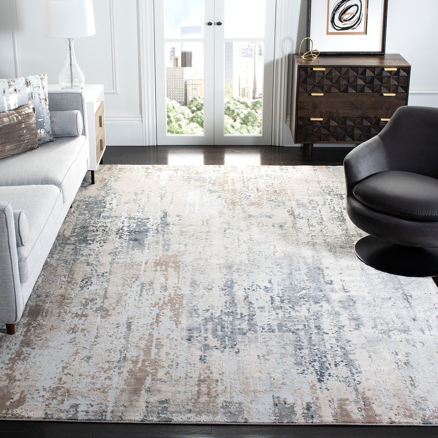 SAFAVIEH Invista Collection Area Rug - 9' x 12', Cream & Grey, Modern Abstract Design, Non-Shedding & Easy Care, Ideal for High Traffic Areas in Living Room, Bedroom (INV432A)