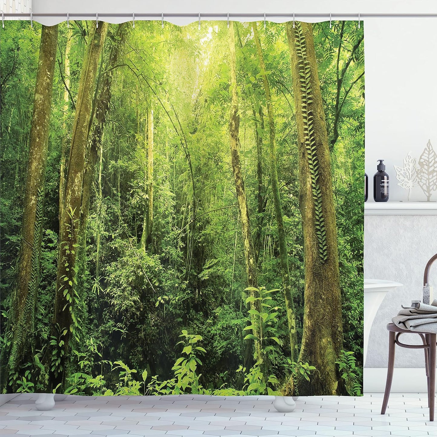 Ambesonne Shower Curtain Set, Rainforest Decorations, 69W X 70L inches, Green, Bathroom Accessories