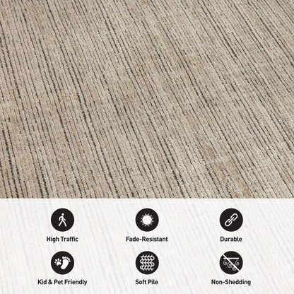 Rugshop Textured High-Low Indoor Area Rug, Neutral Stripe Design, Jute Backing, Living Room Bedroom Kitchen Rug, Easy-Care Spot Clean, 7'10" x 10' Beige/Gray